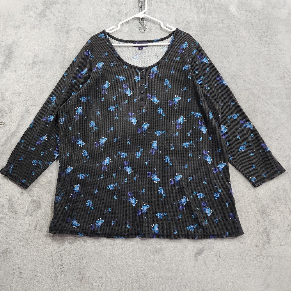 Roaman's Shirt Womens 26/28 Blue Floral Perfect 3/4 Sleeve Scoop Neck Tunic